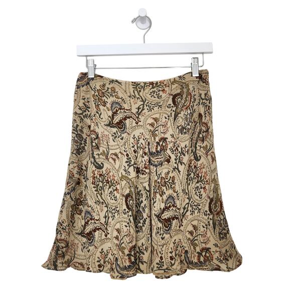 Vintage Banana Republic Beige Floral Tapestry Circle Skirt Mini 90s Boho M - Picture 1 of 9